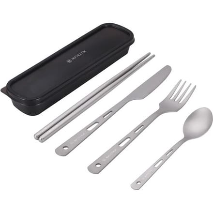 Maxcook set van 5 stuks zuiver titanium draagbaar tafelgerei (mes, vork, lepel en eetstokjes) MCCU7399