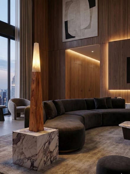 Belvivere Piramida - Handgemaakte Vloerlamp van Teak en Resin