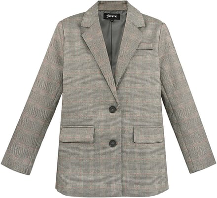 Verfijnd Polyestervezel Vrouwen Blazer met Klassieke Ruitprint - Beige - Maat S