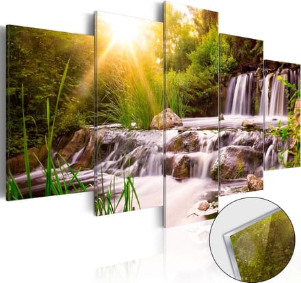 Schilderijen Op Canvas - Afbeelding op acrylglas - Forest Waterfall [Glass] 200x100 - Artgeist Schilderij