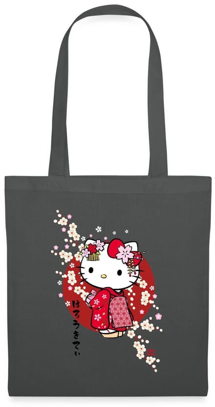 Hello Kitty In Een Rode Kimono En Kersenbloesems Tas Van Stof Schoudertas