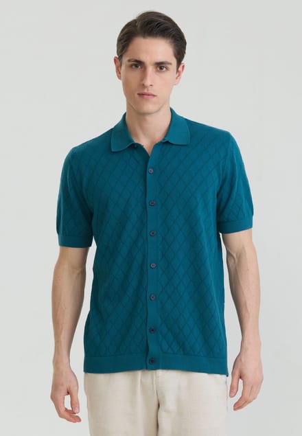 Felix Hardy Overhemd Knit - Basic Shirt - 100% Katoen - Korte Mouw Heren Olijfgroen - M