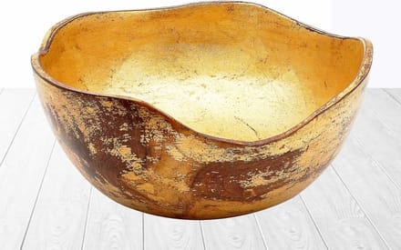 Met bladgoud belegde Teak houten schaal / kom 'Adagio' 25cm