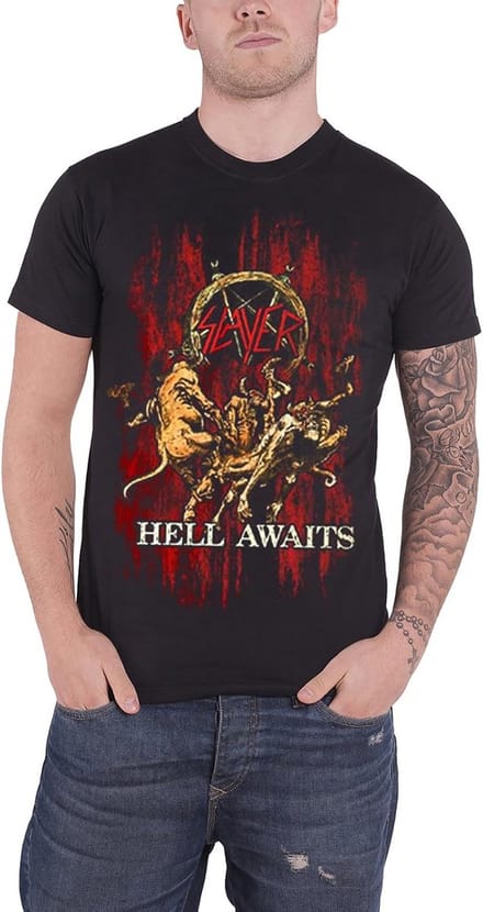 Zwart Heren T-Shirt met Metal Band Logo - Hell Awaits Print