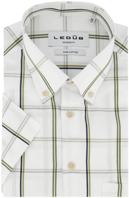 Ledub Modern Fit overhemden wit geruit korte mouw