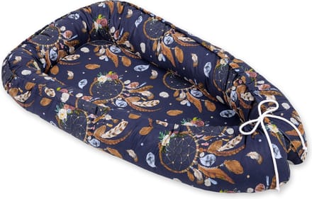 Babynest dubbelzijdig Premium Cocoon voor baby's BOBONO- dromenvangers donkerblauw
