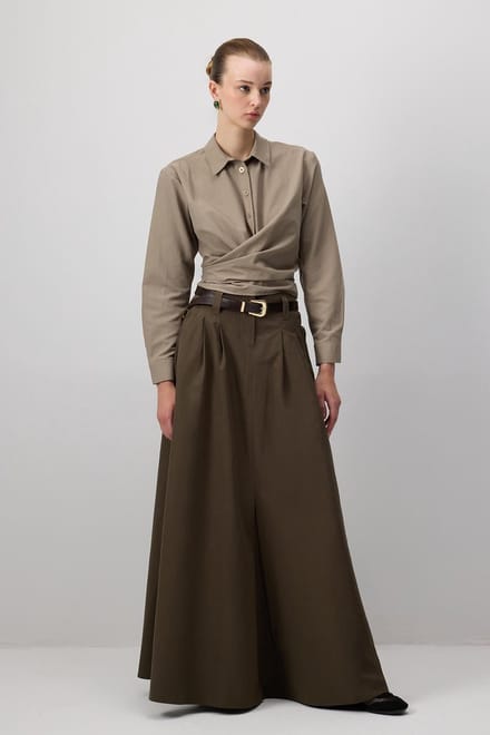 Touché Privé - Kort poplin overhemd met ceintuur - Taupe - Dames