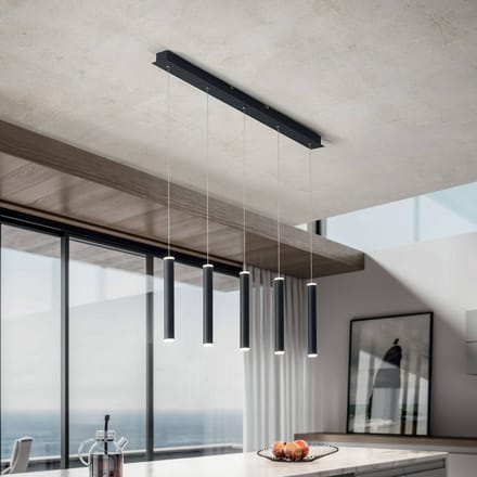 Fabas Luce Hanglamp Prado, zwart, 5-lamps, lineair, dimbaar