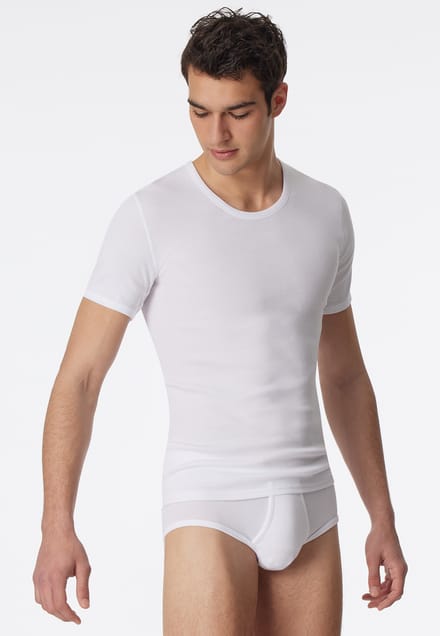 Schiesser Shirt - korte mouw - dubbelrib - wit - Essentials - Heren Ondershirt