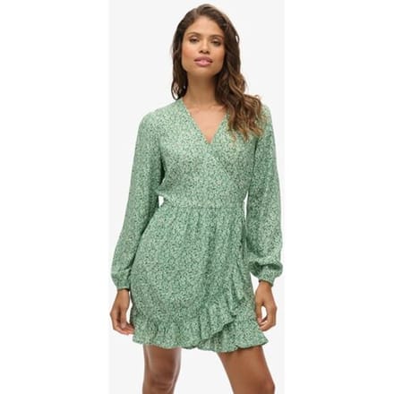 Superdry Bedrukte Wikkelmini-jurk met Lange Mouwen Groen Grootte: 44