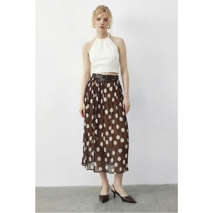 Hoge Taille Polkadot Maxi Rok met Ceintuur
