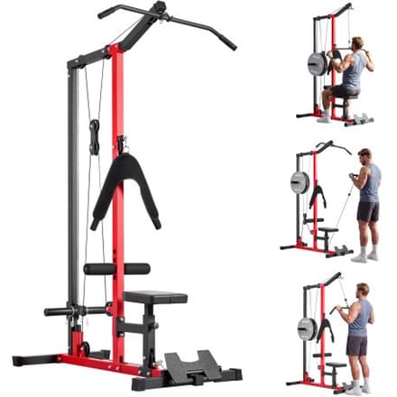 VEVOR Lat Pulldown Station, 3-in-1 Lat Pulldown Tower, Power Station met Lat Pulldown Bar & Cable Pulley, Draagvermogen tot 181 Kg, Krachttraining voor Rug, Armen, Schouders, Buikspieren, Lat Pulldown Machine voor Thuisfitnesscentrum, Zwart
