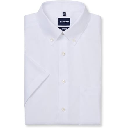 OLYMP Luxor modern fit overhemd - korte mouw - wit met button-down kraag - Strijkvrij - Boordmaat: 39