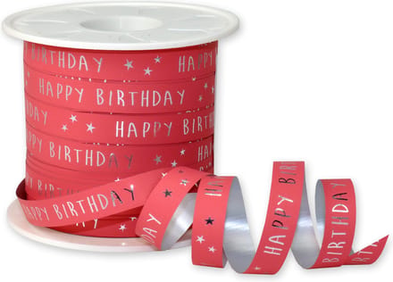 Krullint Happy Birthday Koraal – Cadeaulint - 10mm