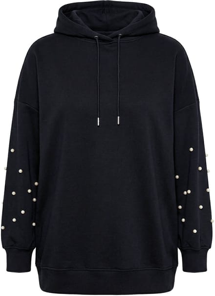 Studio Untold - Dames - Hoodie oversized decoratieve kralen capuchon - Zwart - Maat 58+