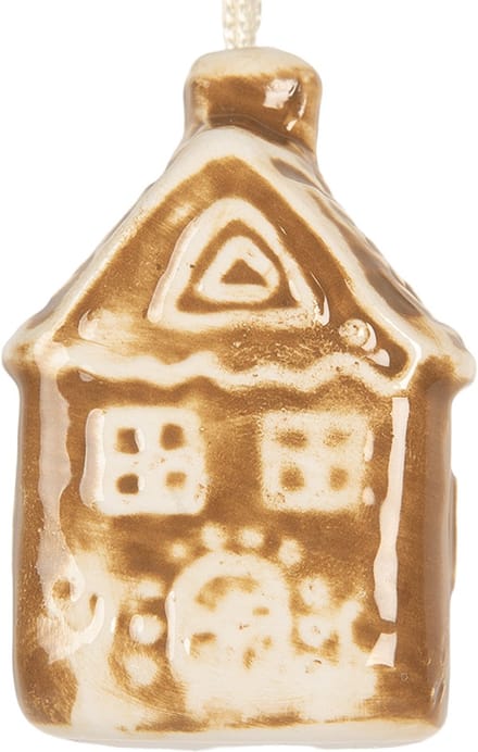Clayre & Eef Kersthanger Huis 4x4x7 cm Bruin Keramiek