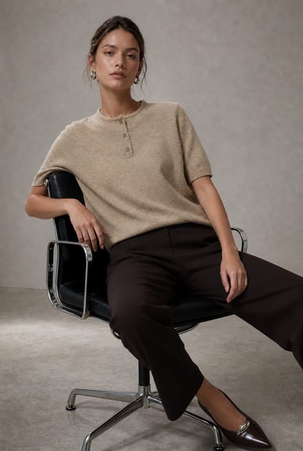Moon plain knit top | Beige Melange - Beige Melange / M
