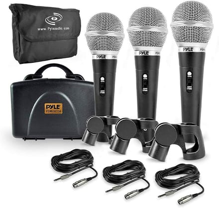 Pyle Mocrofoon – Dynamische Microfoonset (3-delig) - Handmicrofoon – Met Hardcase & Opbergtas – Inclusief Microfoonclip en 8 m XLR-naar-6,35 mm Kabel – Zwart