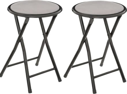 2x stuks bijzet krukje/stoel - Opvouwbaar - zwart/grijs - 46 cm