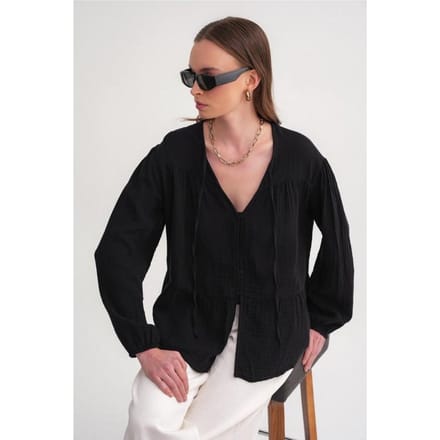 Lange Mouwen Losse Blouse met Strikhals