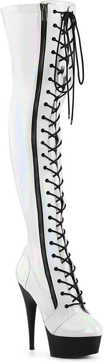Pleaser - DELIGHT-3029 Plateau overknee Laarzen - US 5 - 35 Shoes - Wit/Zwart
