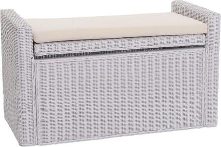 Opbergkist M92, commode bank garderobe bank, kussen Kubu rotan 88cm ~ wit