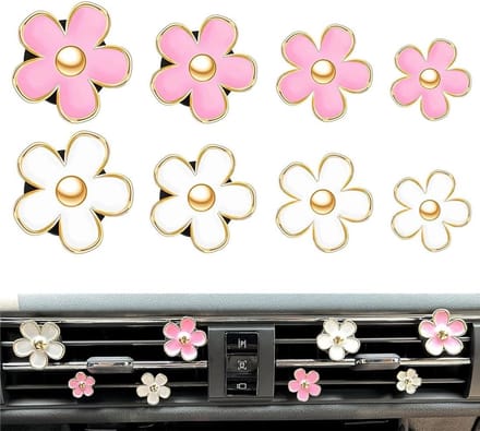 Set van 8 Roze Madeliefje Luchtroosters Clips voor Auto en Interieur