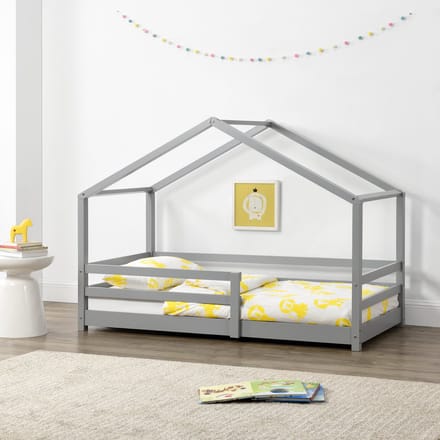 Kinderbed huisbed met uitvalbeveiliging 90x200 lichtgrijs