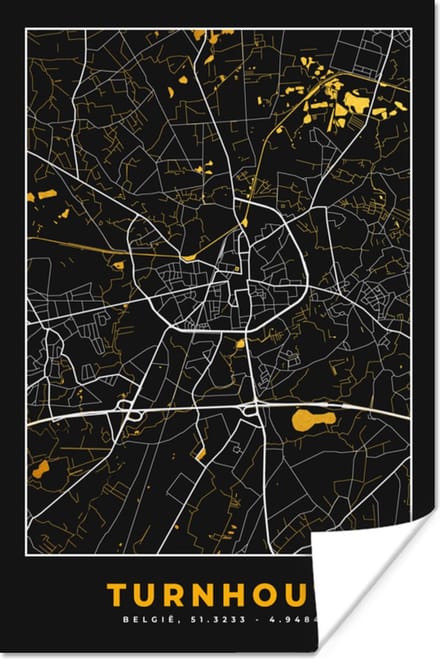 Poster Stadskaart - Turnhout - Plattegrond - Goud - Kaart - 40x60 cm