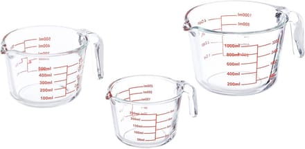 Omgoods - Set van 3 Meetbekers van Borosilicaatglas, 250ml, 500ml en 1L