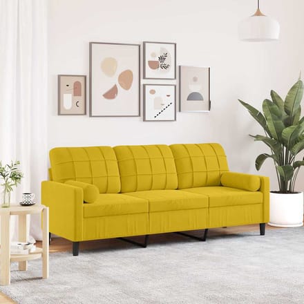 vidaXL - Driezitsbank - met - sierkussens - 180 - cm - fluweel - geel
