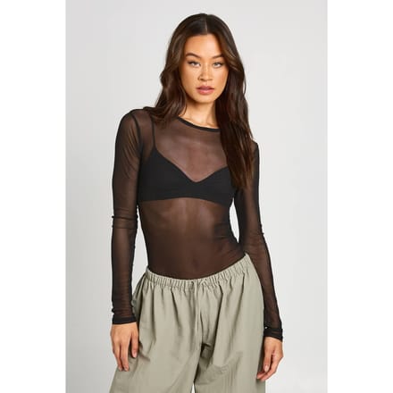 boohoo Dames Lang Basic Mesh Bodysuit Met Lange Mouwen | Zwart | Maat: 46