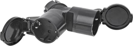 ProPlus Schuko stekker - duo splitter - 230V - zwart - IP44