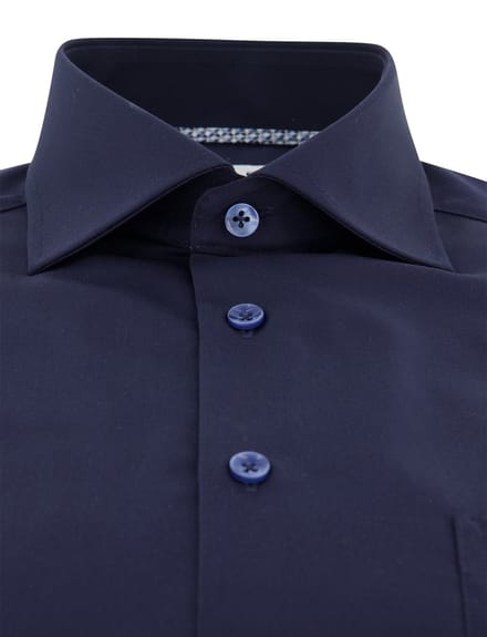 Overhemd donkerblauw Ledub Modern fit katoen wide spread