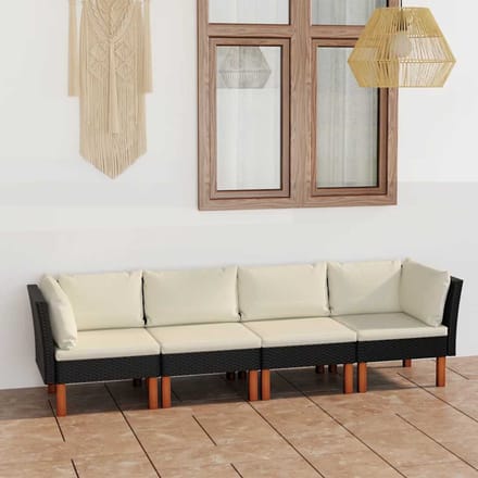 vidaXL - Tuinbank - 4-zits - met - kussens - poly - rattan - zwart