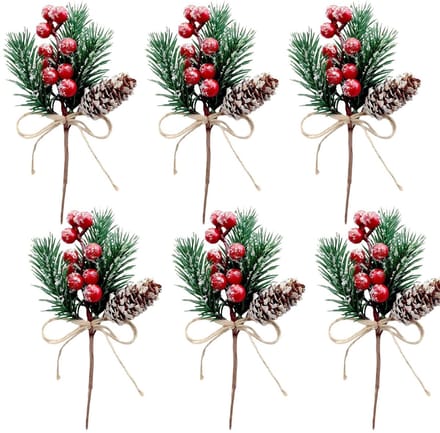 Dailygoods- Kerstbessenstengels 6 Stuks - Kunstmatige Dennenprikkels