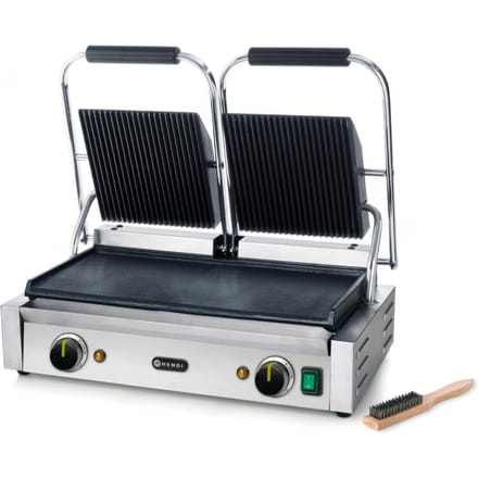Contactgrill, geribbelde bovenplaat, gladde onderplaat, 3600W, Hendi 263808