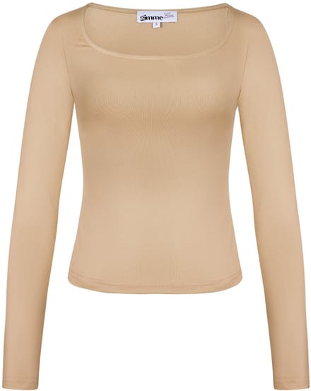 Nauwsluitende Polyester Vrouwen Lange Mouw Crop Top - Beige - Maat L