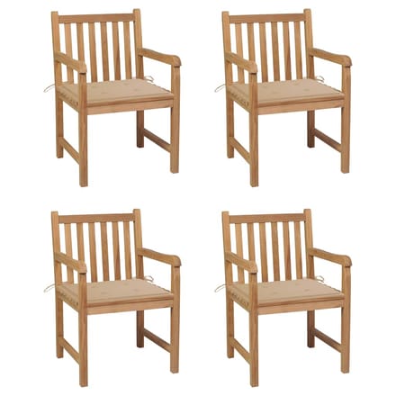 vidaXL - Tuinstoelen - 4 - st - met - beige - kussens - massief - teakhout