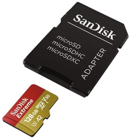 SanDisk Extreme MicroSDXC 128GB - U3 V30 A2 - 160MB/s - GN6AA - met adapter