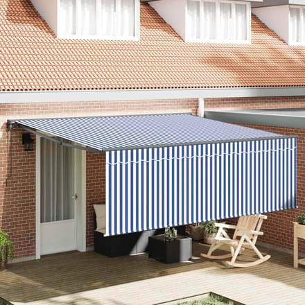 vidaXL - Uitschuifbare - luifel - Blauw - en - Wit - 400 - × - 300 - cm