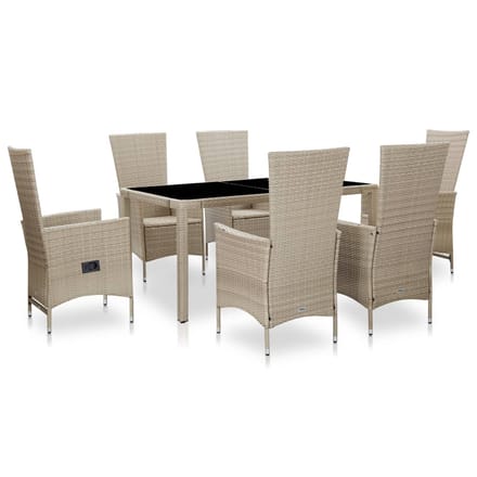 vidaXL - 7-delige - Tuinset - met - kussens - poly - rattan - beige