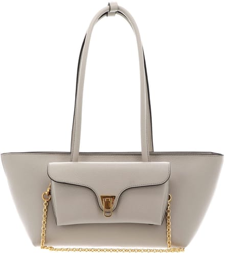 COCCINELLE Leren shopper Double Beat Grained Leather Handbag Eucalipto Lichtgrijs