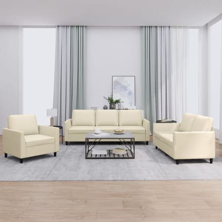 vidaXL - 3-delige - Loungeset - met - kussens - kunstleer - crème