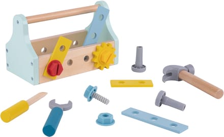 Tooky Toy houten gereedschapskistset 18-delig. - UNI