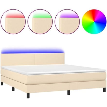 vidaXL - Boxspring - met - matras - en - LED - stof - crèmekleurig - 160x200 - cm