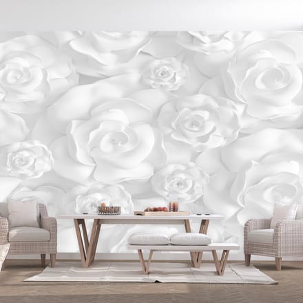 294cm X 210cm - Zelfklevend fotobehang -  Witte rozen  , Premium Print