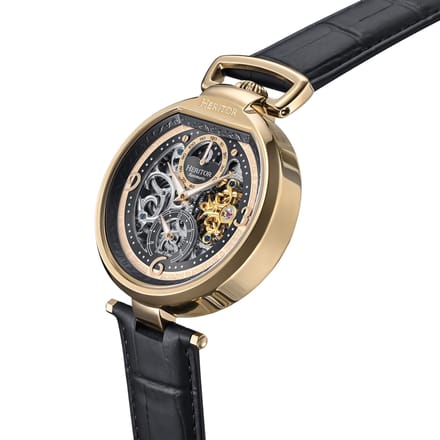 Heritor Automatic Lincoln leren band skelethorloge met maanfase - goud