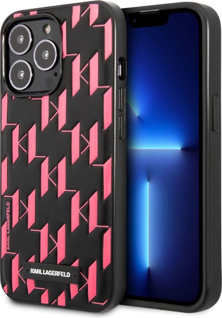 Karl Lagerfeld Monogram Plaque Back Case geschikt voor Apple iPhone 13 Pro Max (6.7") - Zwart/Roze