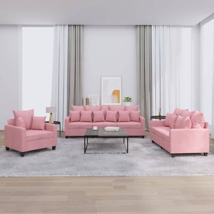 vidaXL - 3-delige - Loungeset - met - kussens - fluweel - roze